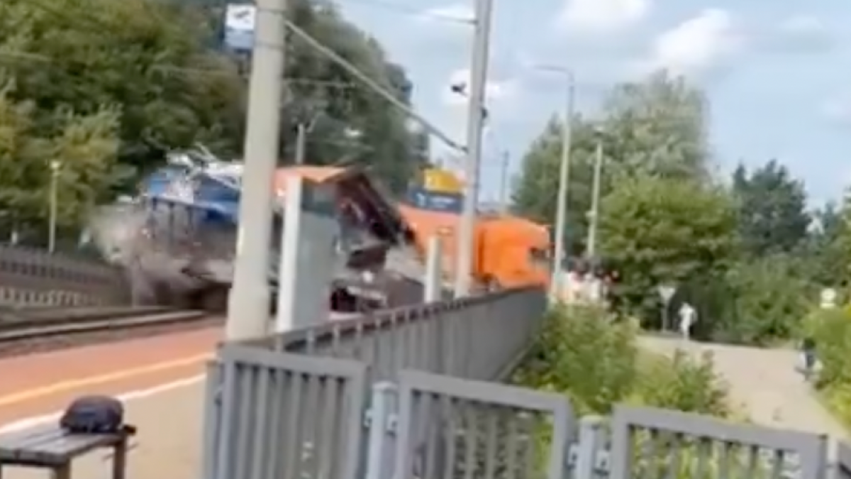 Train crashes into truck at railway crossing in Gdansk, Poland