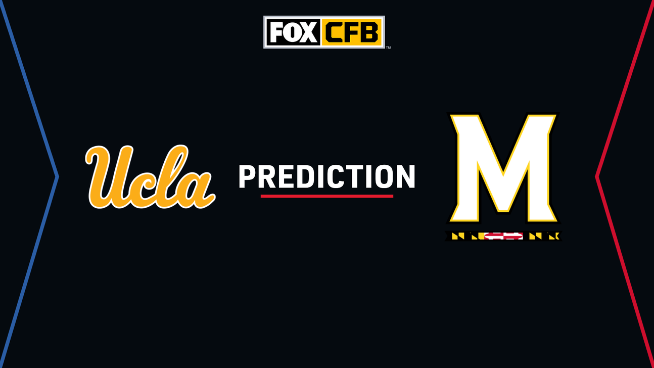 UCLA and Maryland football logos flank the word “Prediction” on a dark FOX CFB graphic.