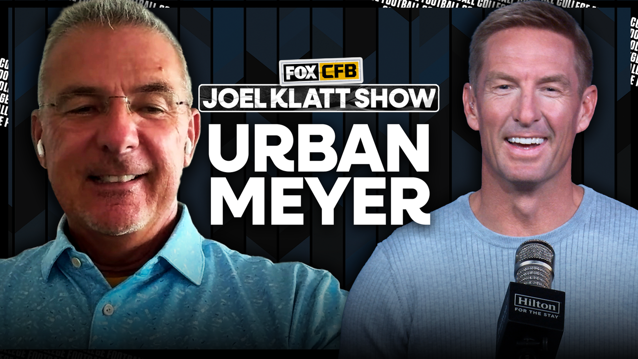 Two men appear beside large FOX CFB Joel Klatt Show and Urban Meyer text.