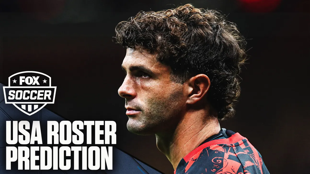 Soccer player in profile wearing a red jersey beside Fox Soccer USA roster prediction graphic