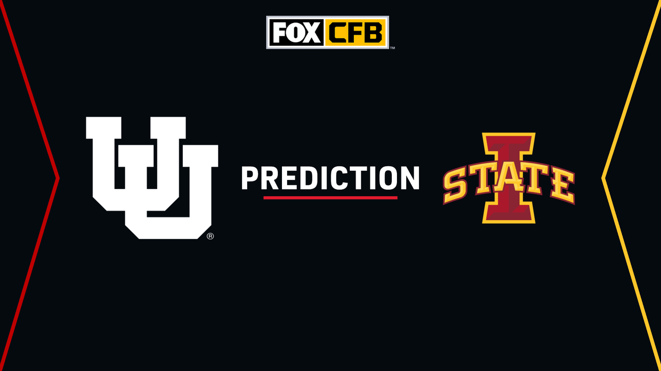 Graphic shows Utah and Iowa State logos flanking the word “Prediction,” with FOX CFB branding above.