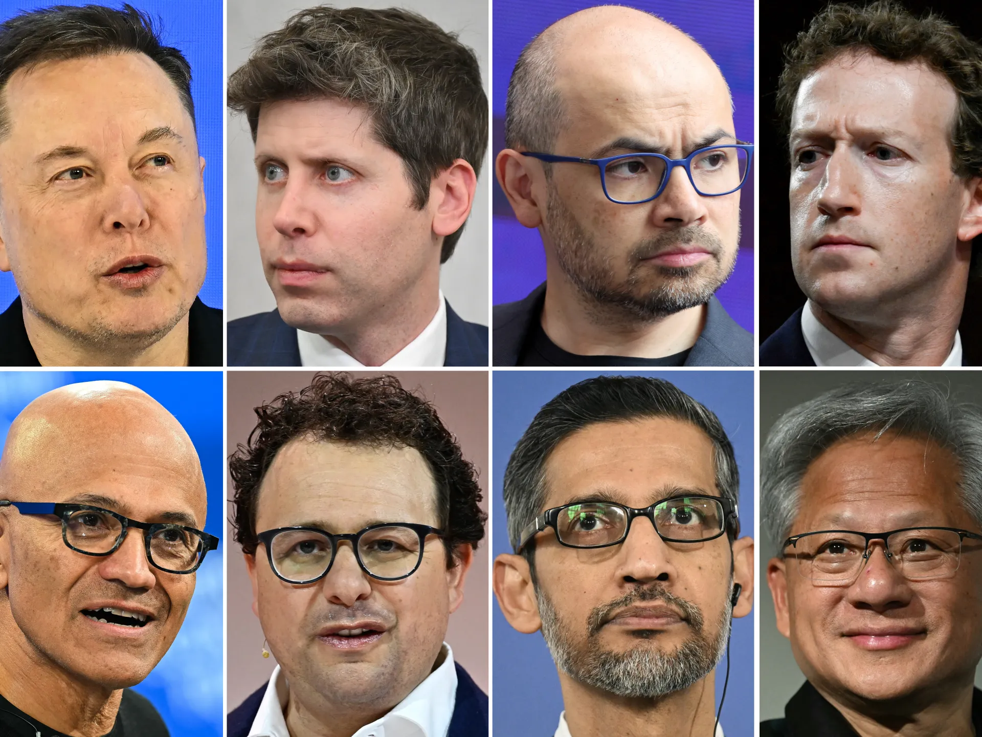 Collage of eight male technology executives, including several wearing glasses, arranged in two rows.