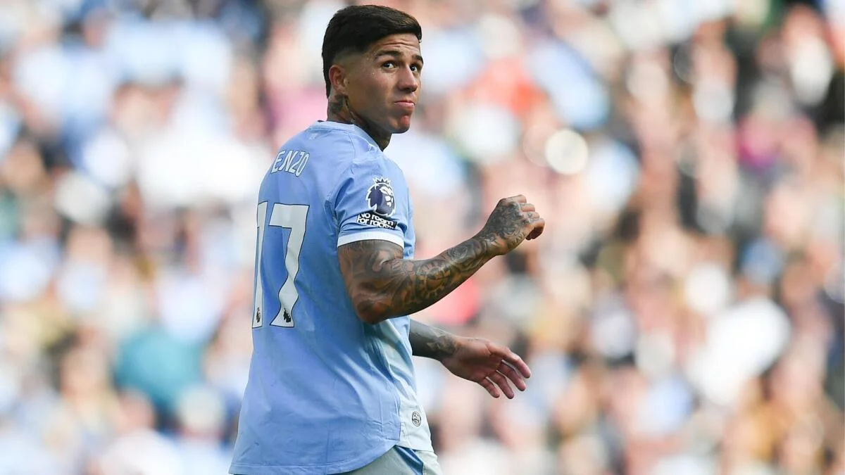 Manchester City player wearing number 17 turns toward the crowd during a football match