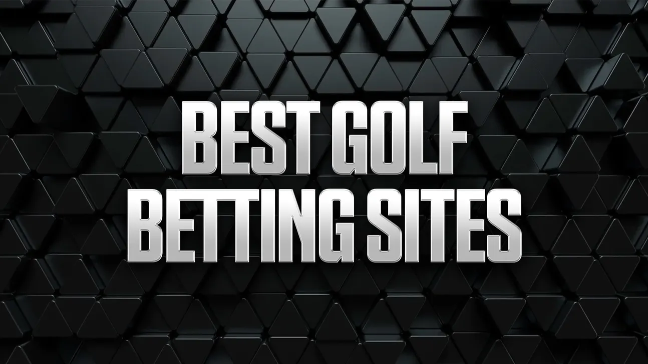 Metallic text reading “Best Golf Betting Sites” over a dark geometric tile background.