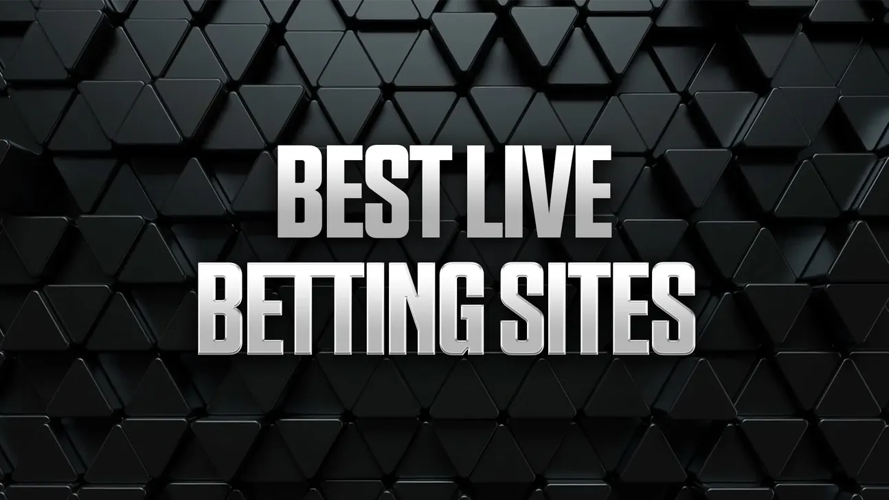 Large metallic text reading “BEST LIVE BETTING SITES” over a dark geometric triangle pattern.