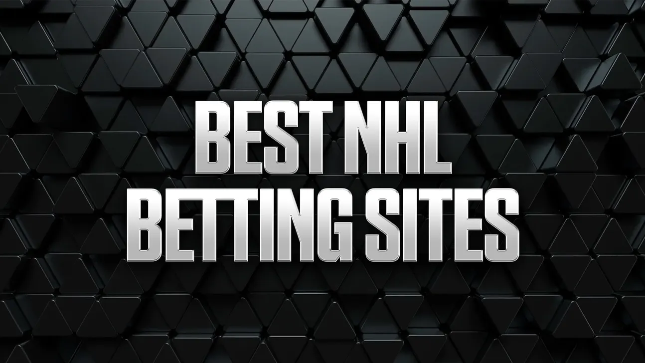 White “Best NHL Betting Sites” lettering centered over a dark geometric triangular background.