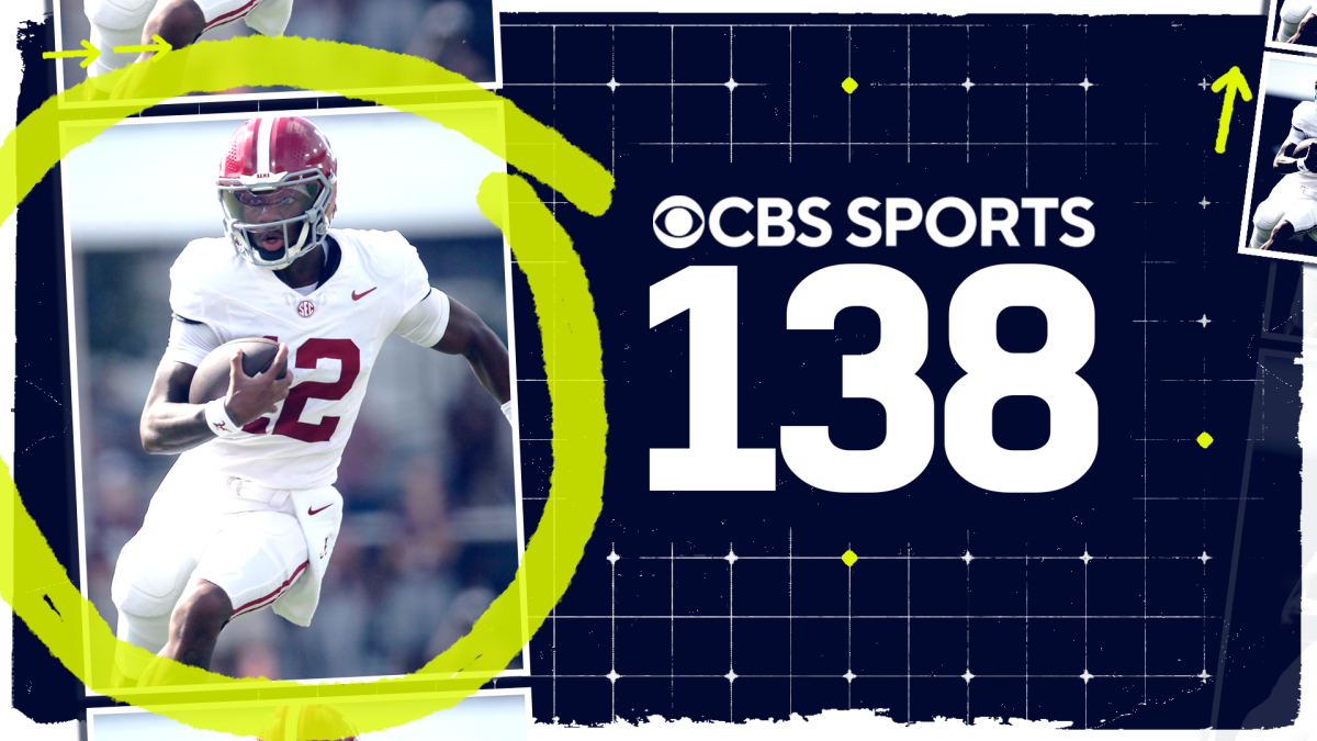 Graphic pairs an Alabama player carrying a football with CBS Sports branding and the number 138.