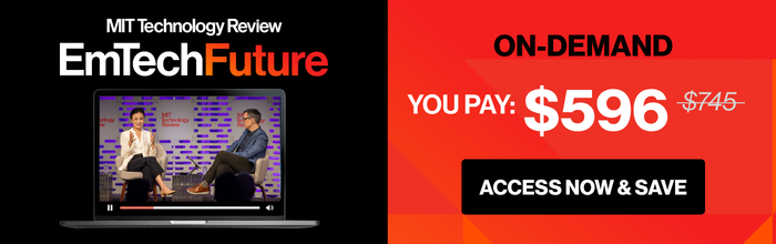 EmTech Future event graphic advertises on-demand access for $596, reduced from $745.