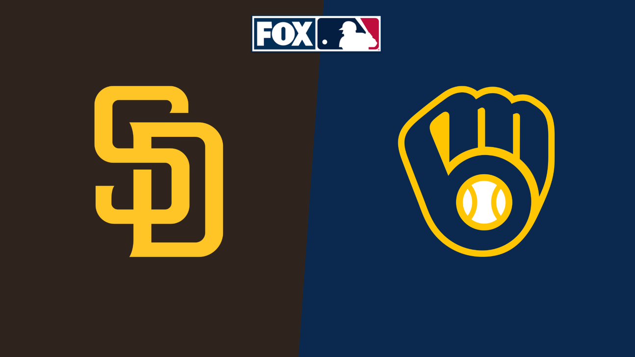 Split graphic with San Diego Padres and Milwaukee Brewers logos beneath a FOX MLB logo.