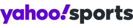 Yahoo Sports logo in purple and dark lettering on a black background.