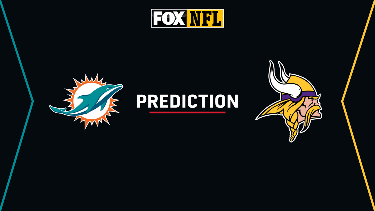 FOX NFL graphic shows Dolphins and Vikings logos flanking the word “Prediction” on a dark background.
